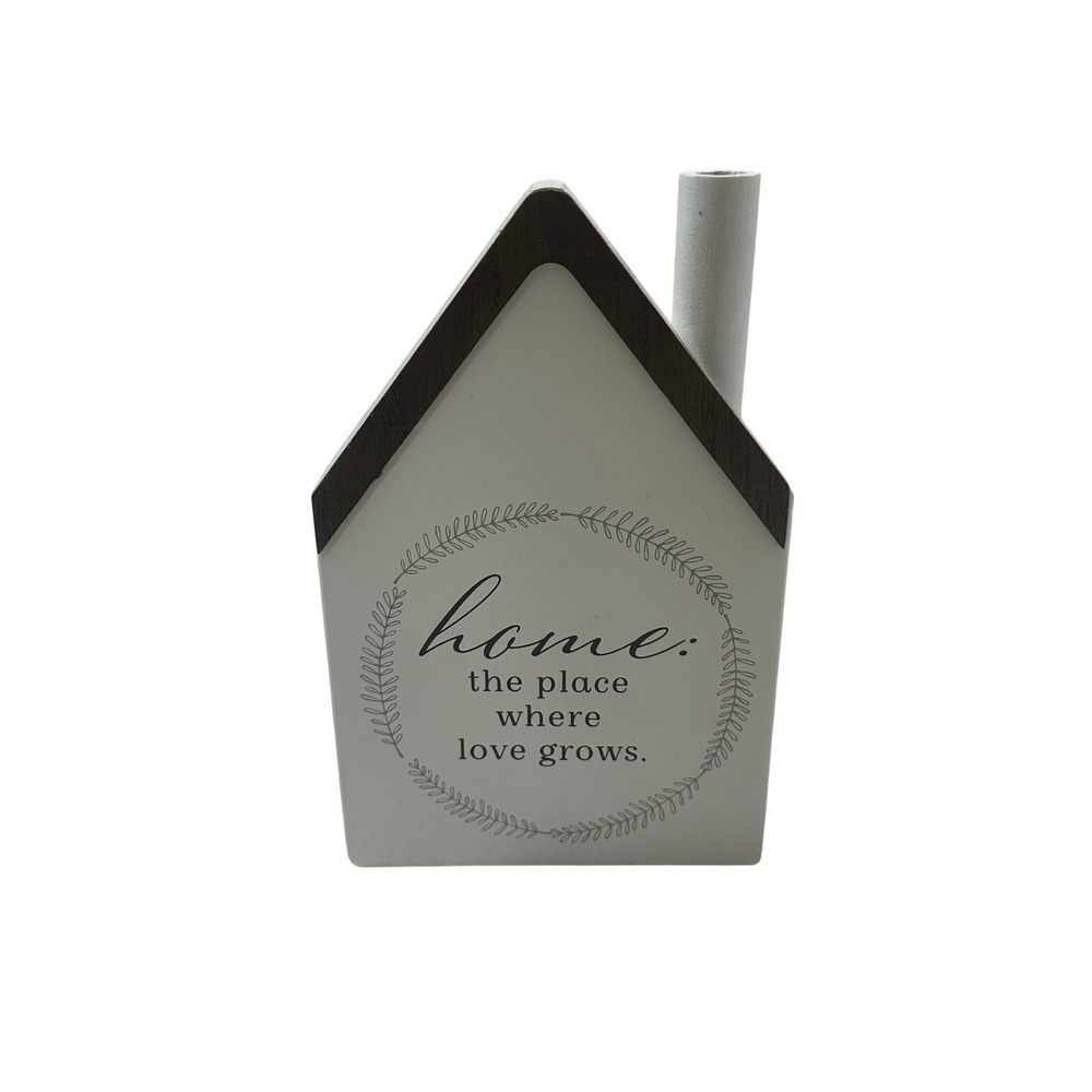 DaySpring Home Where Love Grows Wooden House Shelf Sitter Sign White Brown